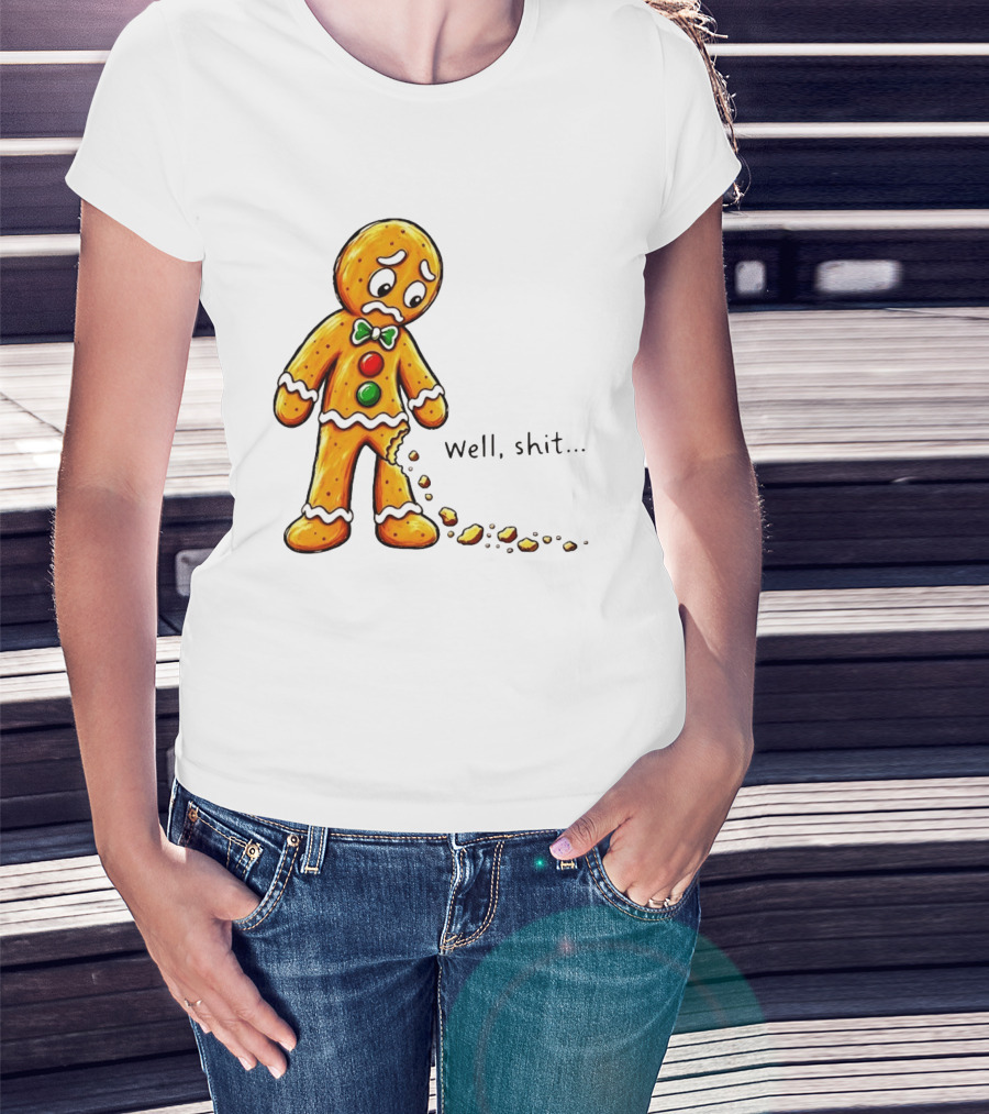 Gingerbread Man Well Shit Broken Cookie Bow Tie Colorful Buttons T-Shirt