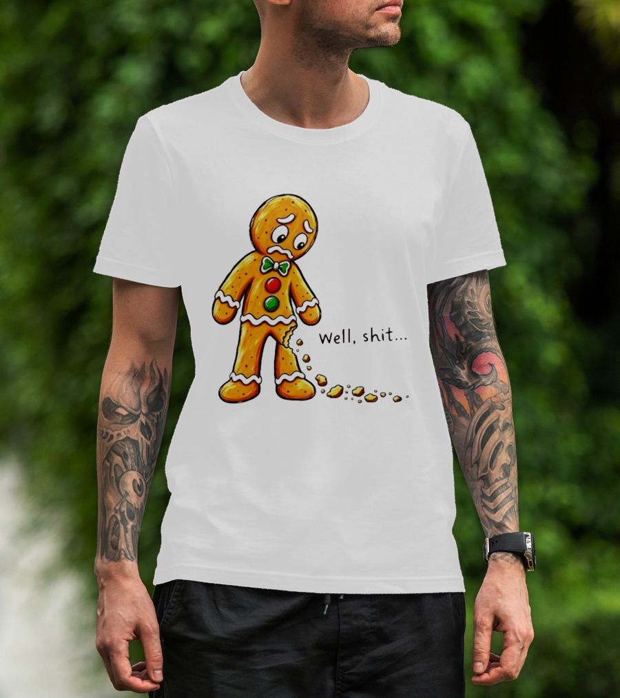 Gingerbread Man Well Shit Broken Cookie Bow Tie Colorful Buttons T-Shirt