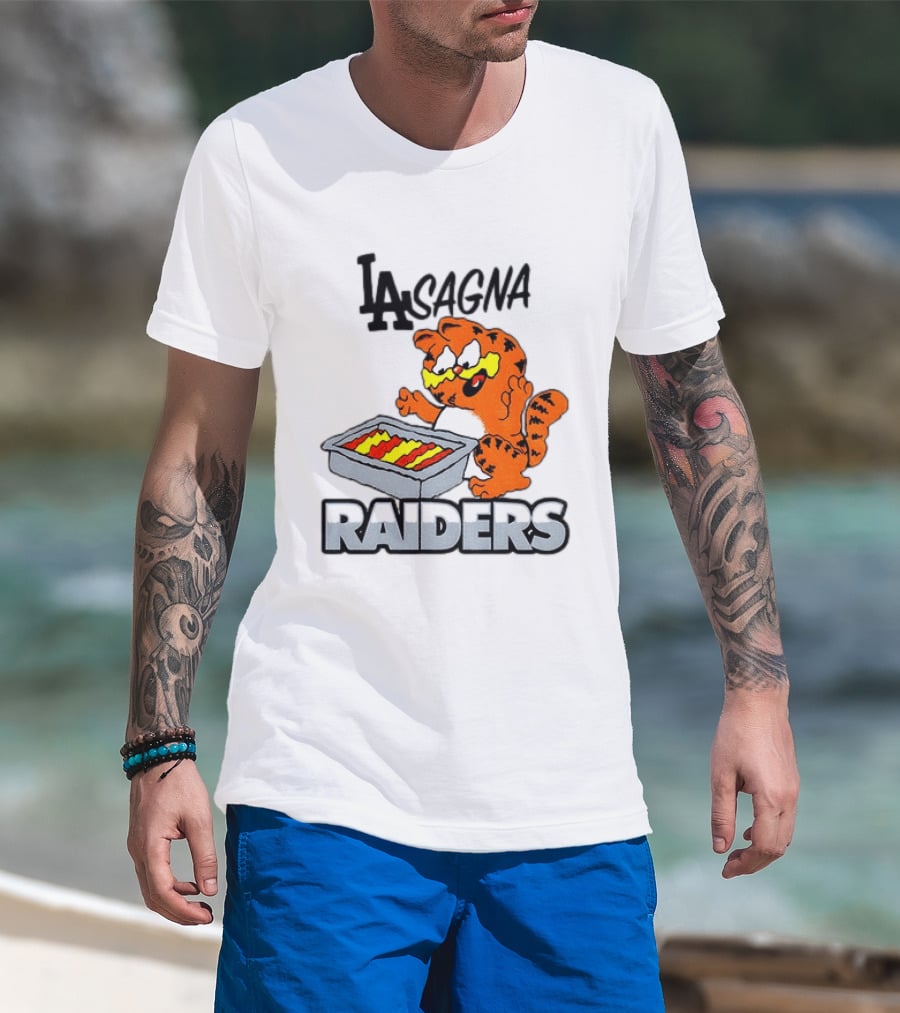 LA Lasagna Raiders Orange Cat Eating Lasagna Sports Rivalry T-Shirt