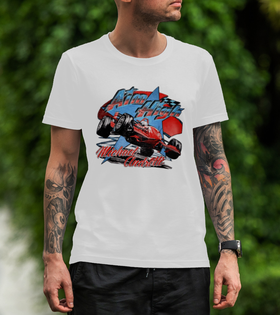 Michael Andretti Aim High Racing Car Art With Checkered Flag T-Shirt