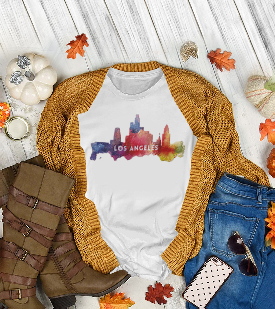 Los Angeles Watercolor Cityscape California Urban Skyline T-Shirt