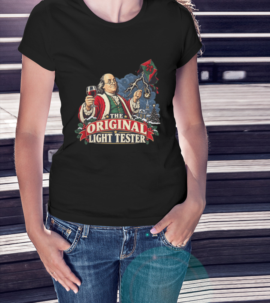 Benjamin Franklin Santa Suit Wine And Kite The Original Light Tester T-Shirt