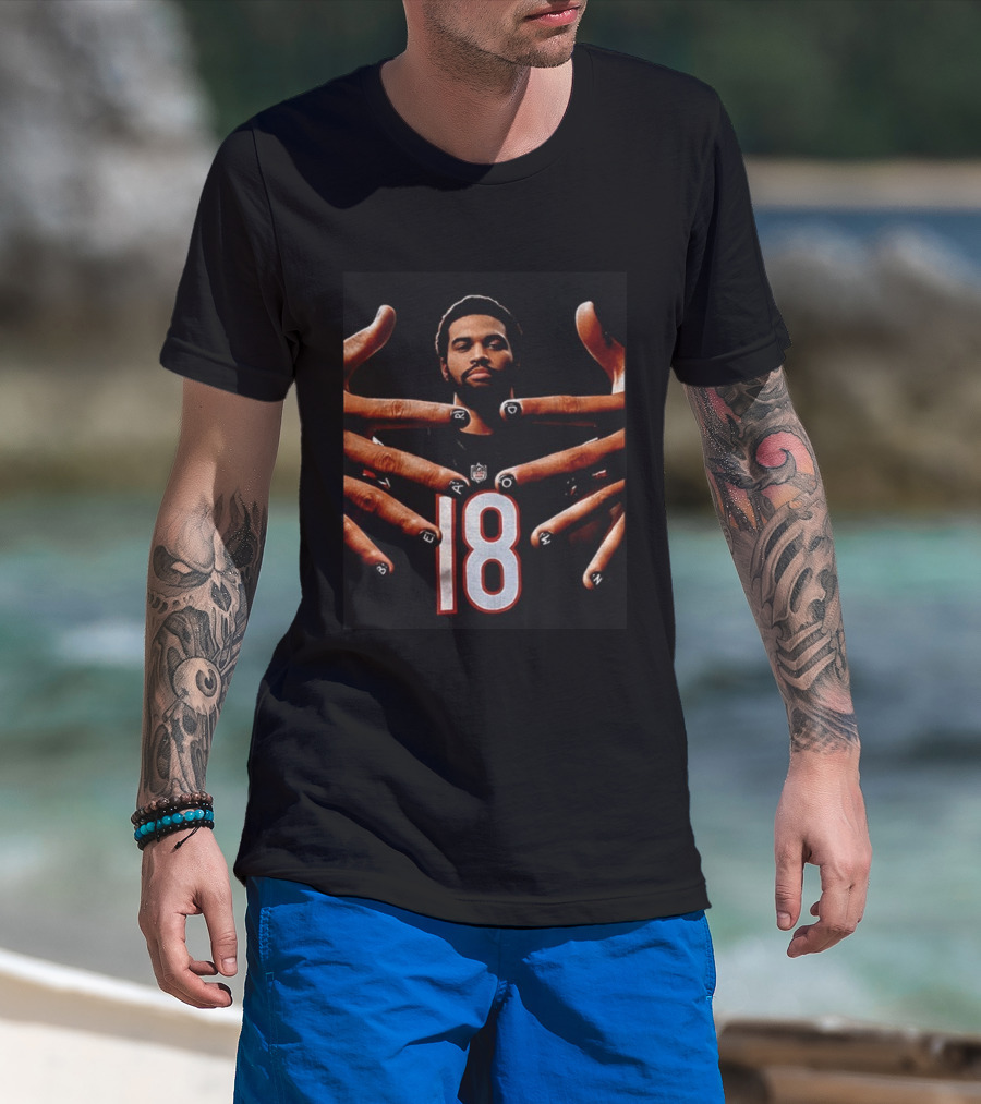 Sure, Here's A Revised Title: Caleb Williams Bear Down Black 18 Football Nails T-Shirt