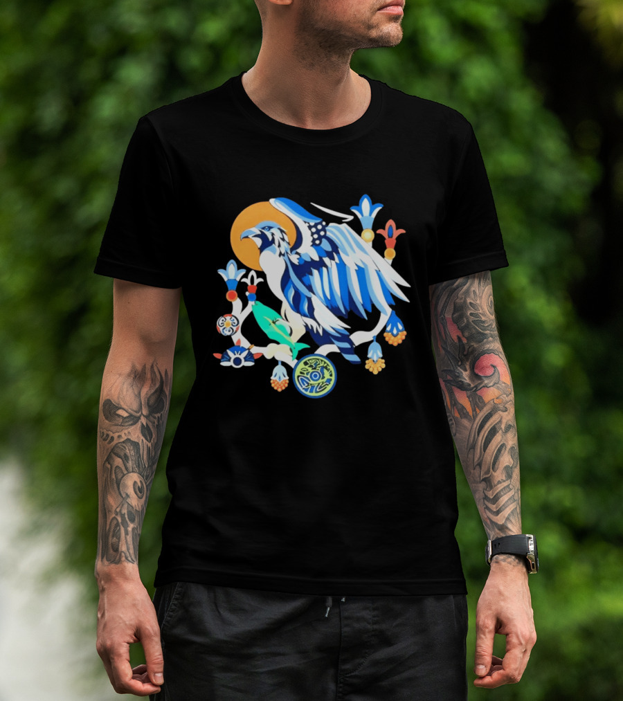 Egyptian Blue Falcon Bird Of Prey With Fish And Ancient Symbolism T-Shirt