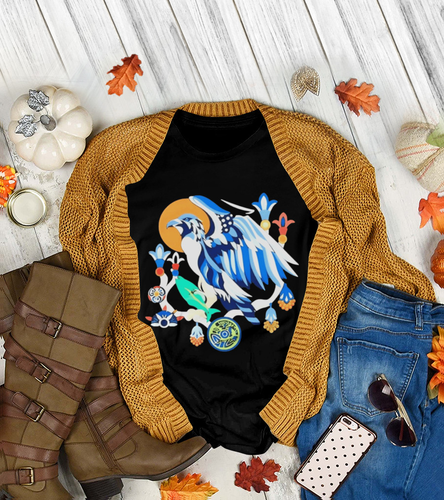 Egyptian Blue Falcon Bird Of Prey With Fish And Ancient Symbolism T-Shirt