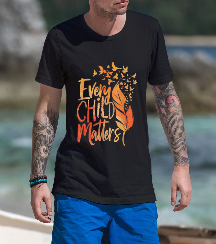 Every Child Matters Feather And Birds Orange Day Awareness T-Shirt