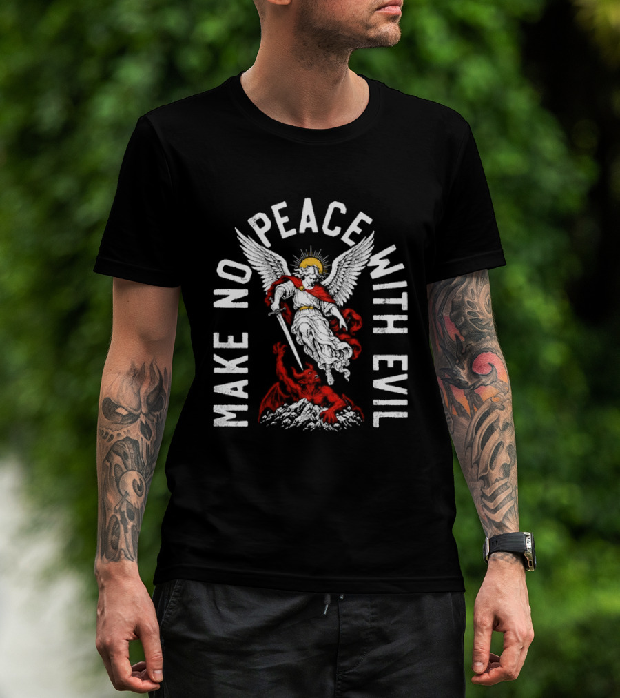 Make No Peace With Evil Angelic Warrior With Sword T-Shirt