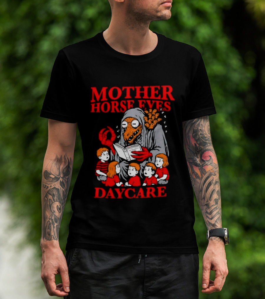 Mother Horse Eyes Daycare Creepy Creature Reading To Children T-Shirt
