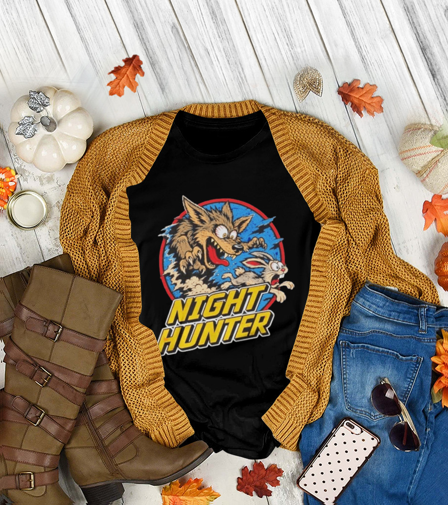 Night Hunter Coyote And Rabbit Chase Epic Predator Prey Adventure T-Shirt