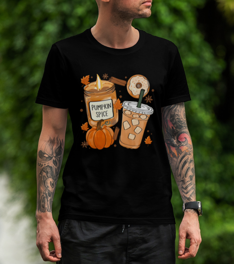 Pumpkin Spice Candle Iced Coffee Donut Autumn Aesthetic T-Shirt