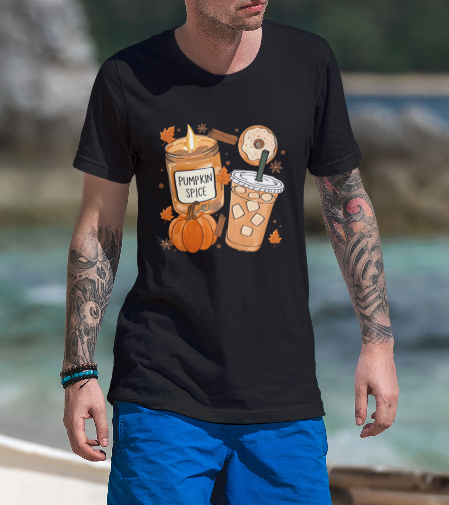 Pumpkin Spice Candle Iced Coffee Donut Autumn Aesthetic T-Shirt