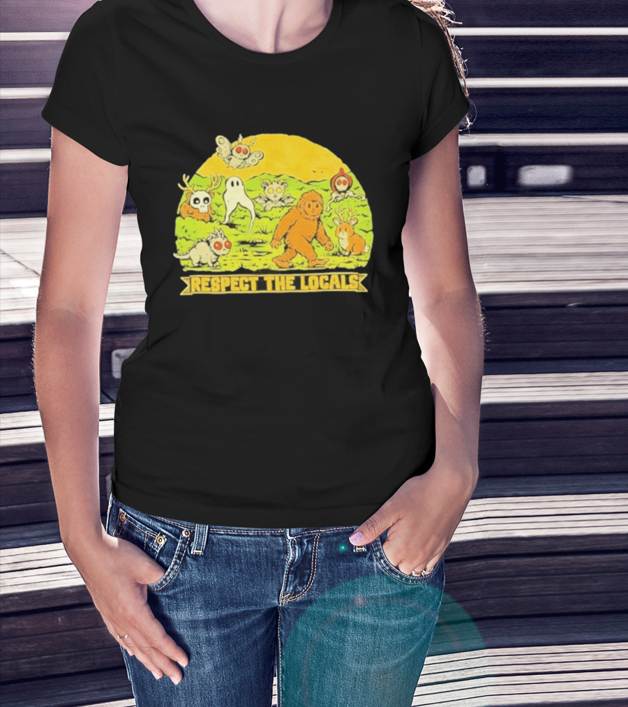 Respect The Locals Halloween Creatures Bigfoot Ghost Owl Mothman Cryptids T-Shirt
