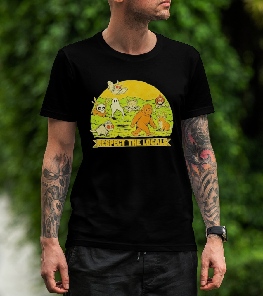 Respect The Locals Halloween Creatures Bigfoot Ghost Owl Mothman Cryptids T-Shirt