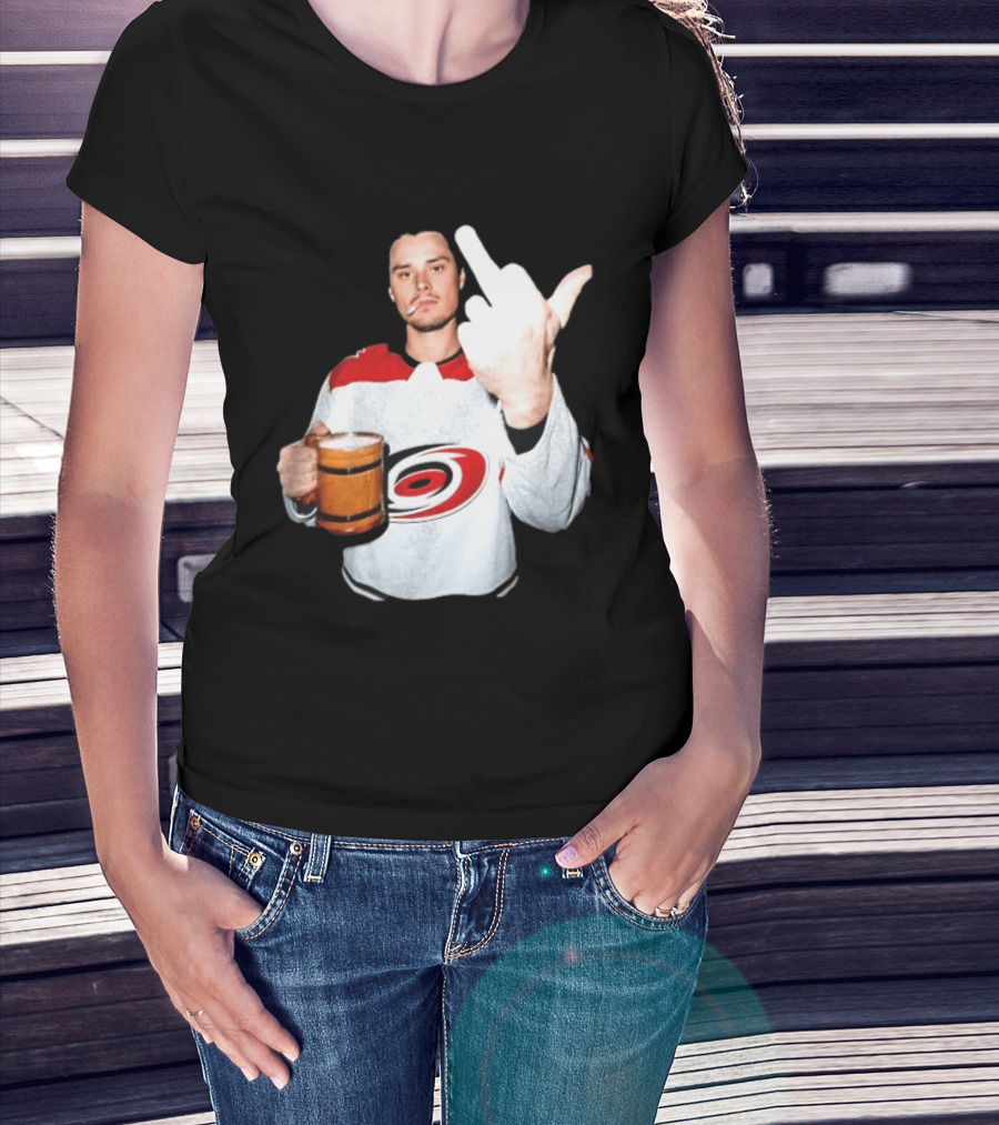 Sebastian Aho Carolina Hurricanes Wooden Beer Middle Finger Gesture T-Shirt