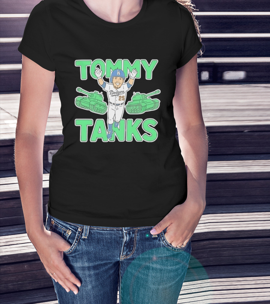 Tommy Tanks Los Angeles Dodgers 25 MLB Baseball Player In Uniform With Green Tanks T-Shirt