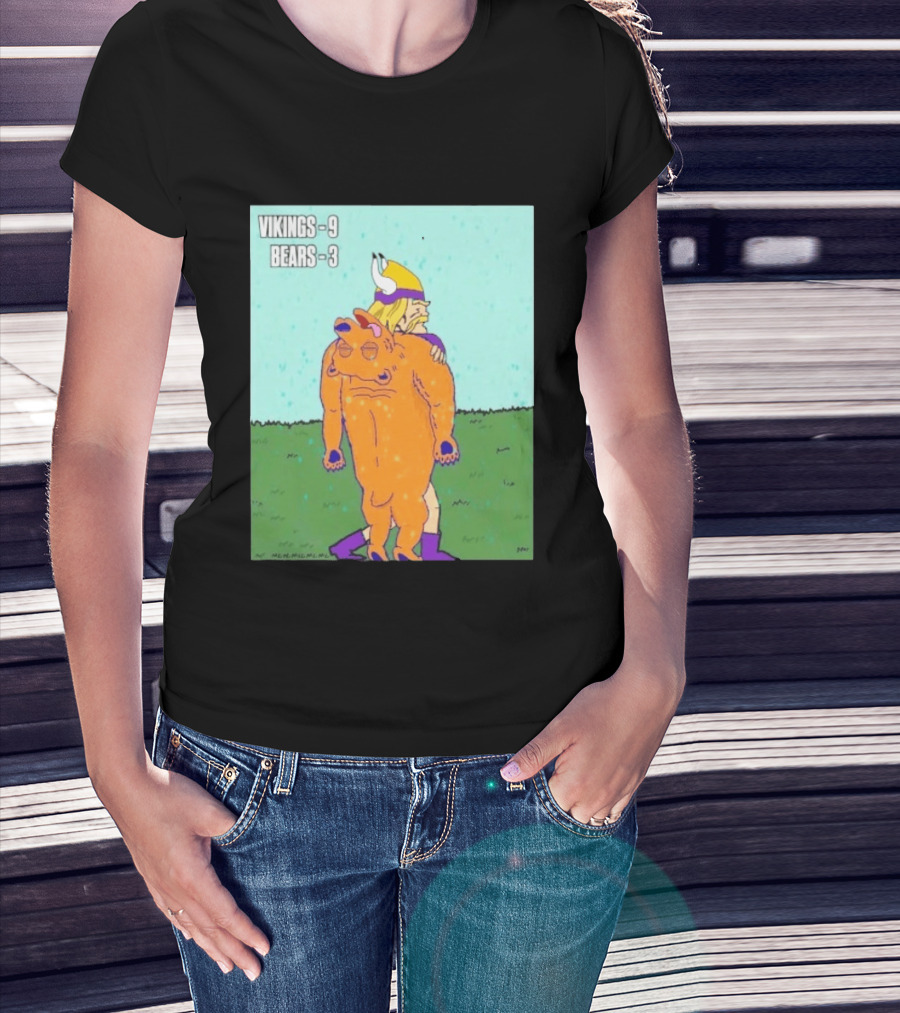 Vikings 9 Bears 3 Cartoon Sports Rivalry Image T-Shirt