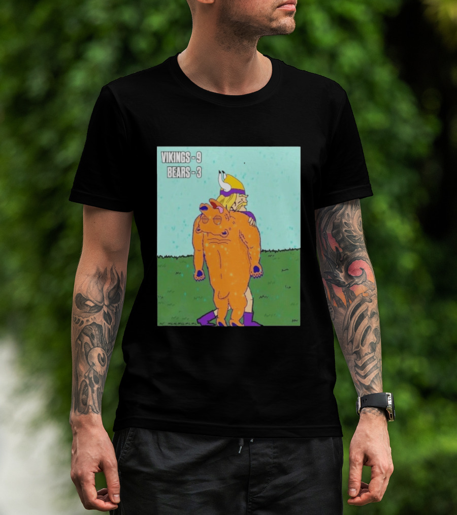 Vikings 9 Bears 3 Cartoon Sports Rivalry Image T-Shirt