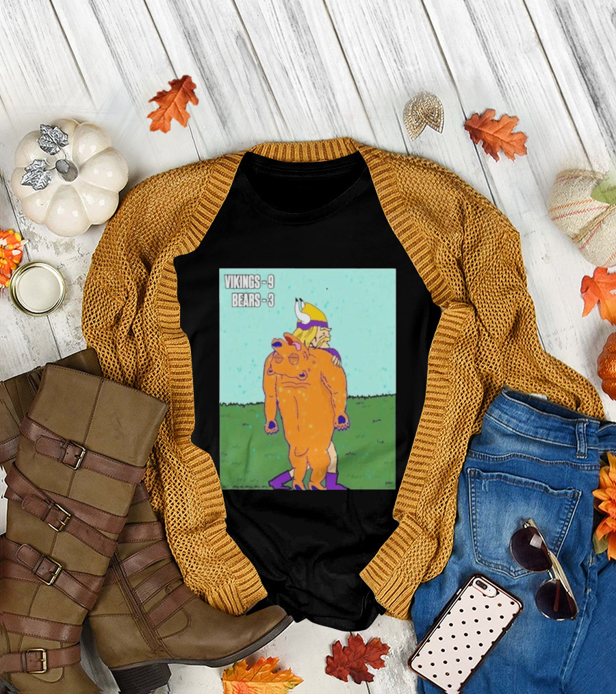 Vikings 9 Bears 3 Cartoon Sports Rivalry Image T-Shirt