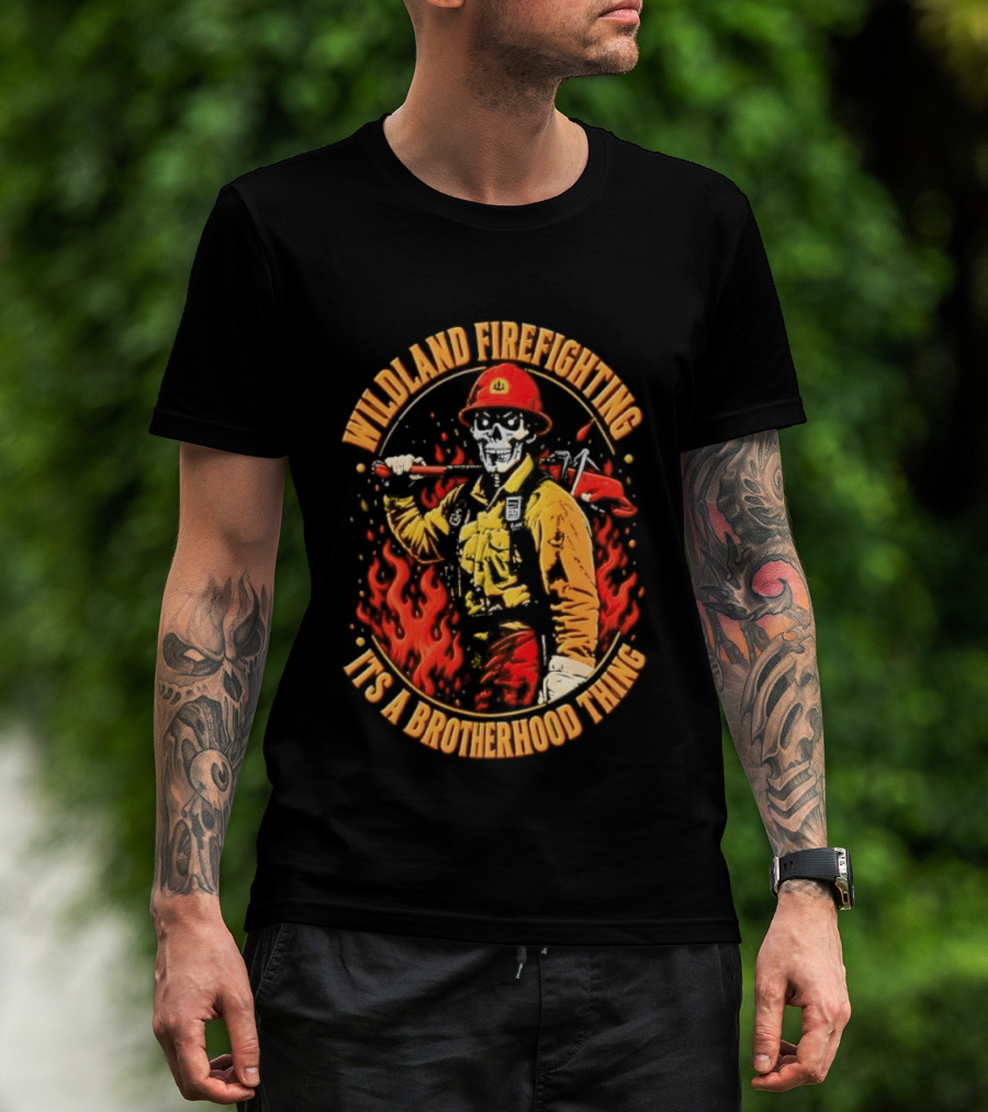 Wildland Firefighting Brotherhood Flames And Tools T-Shirt