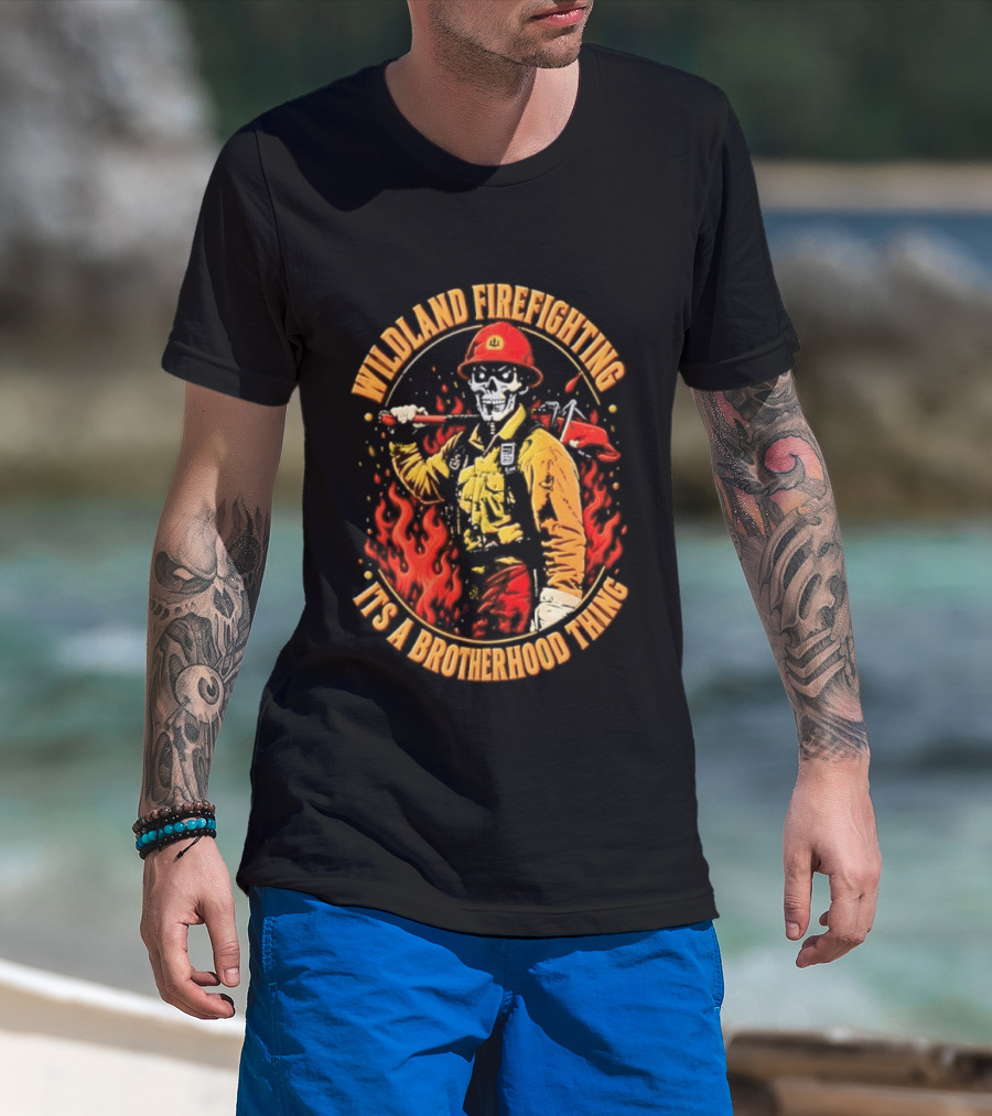 Wildland Firefighting Brotherhood Flames And Tools T-Shirt