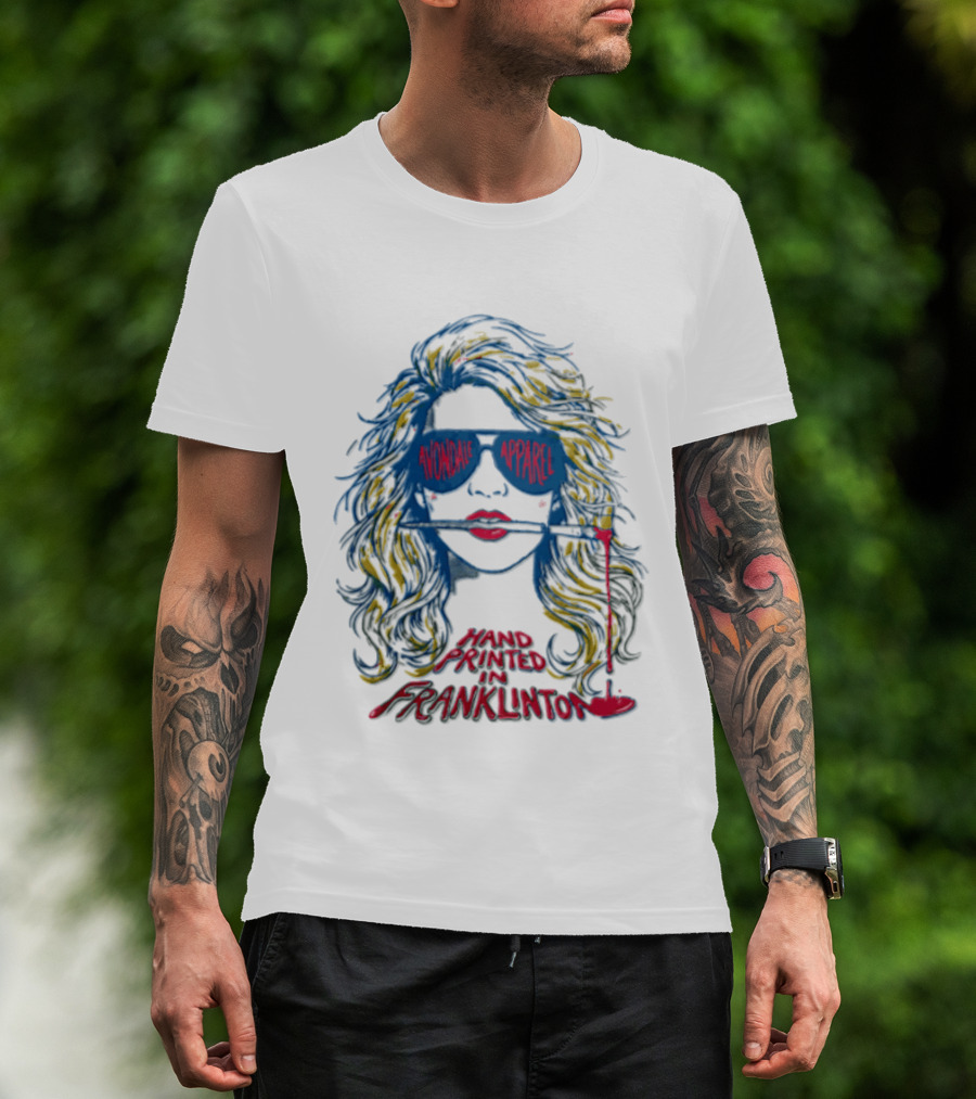 Avondale Apparel Hand Printed In Franklinton Woman Sunglasses Paintbrush T-Shirt
