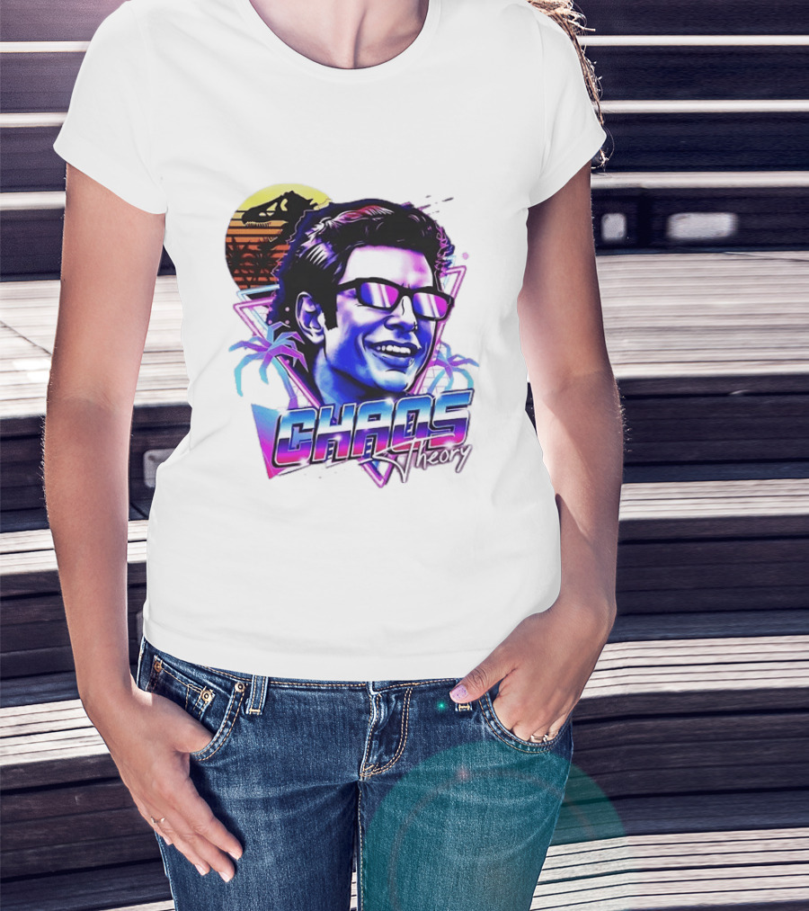 Jurassic Park Jeff Goldblum Chaos Theory Retro Neon T-Shirt