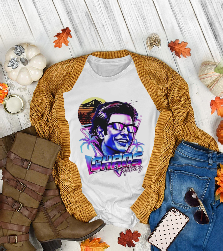 Jurassic Park Jeff Goldblum Chaos Theory Retro Neon T-Shirt