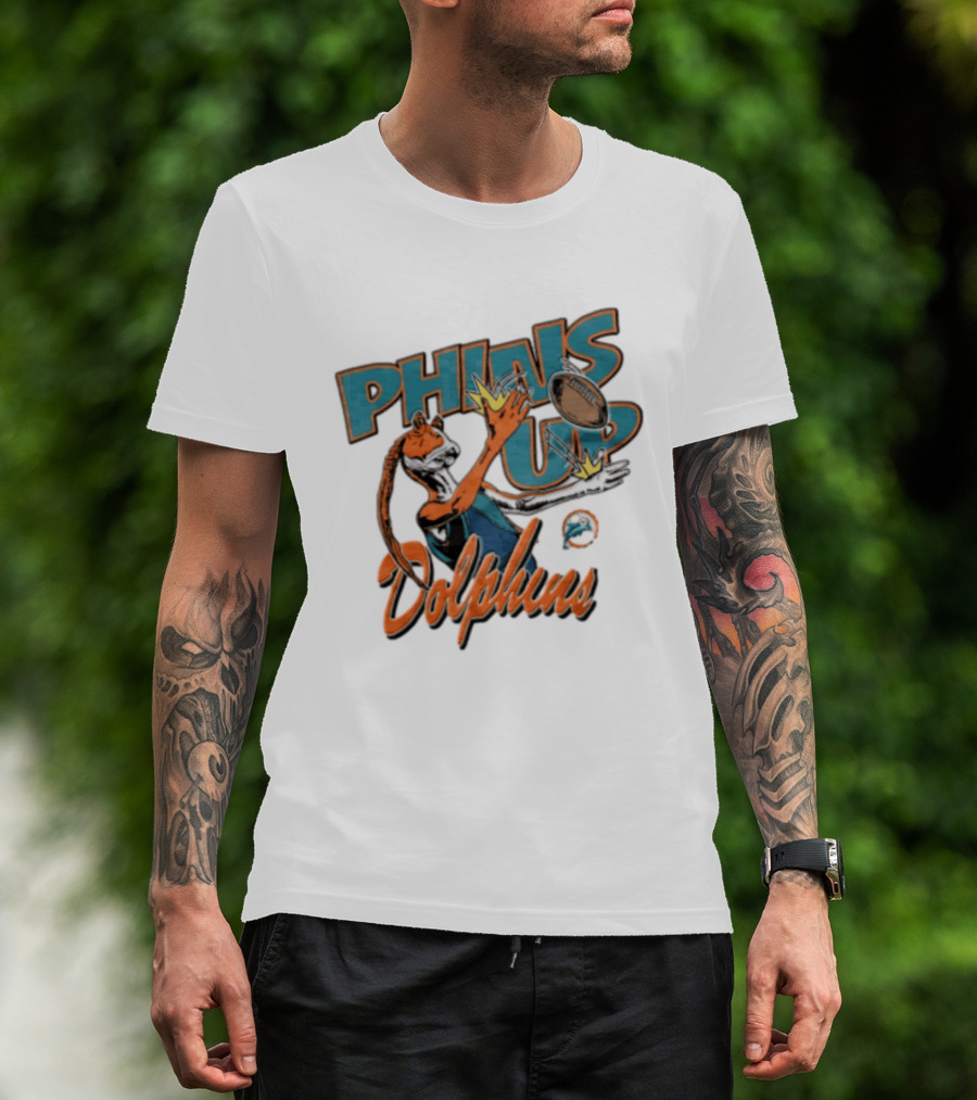 Phins Up Dolphins Jar Jar Binks Catching Football Miami Sports Fan T-Shirt