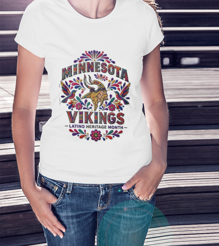 Minnesota Vikings Latino Heritage Month Viking Floral Hummingbird T-Shirt