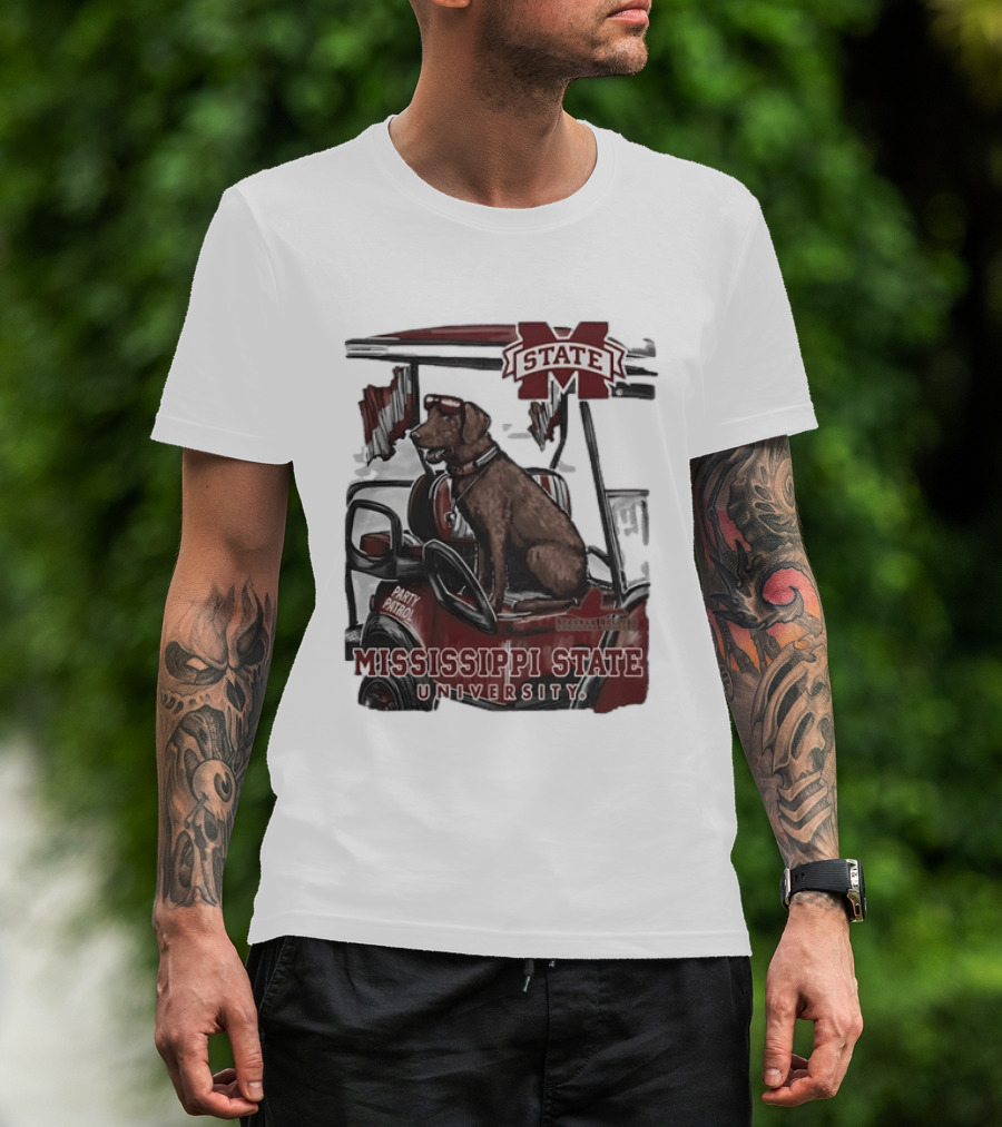 Mississippi State University Bulldogs Party Patrol Brown Lab Golf Cart T-Shirt