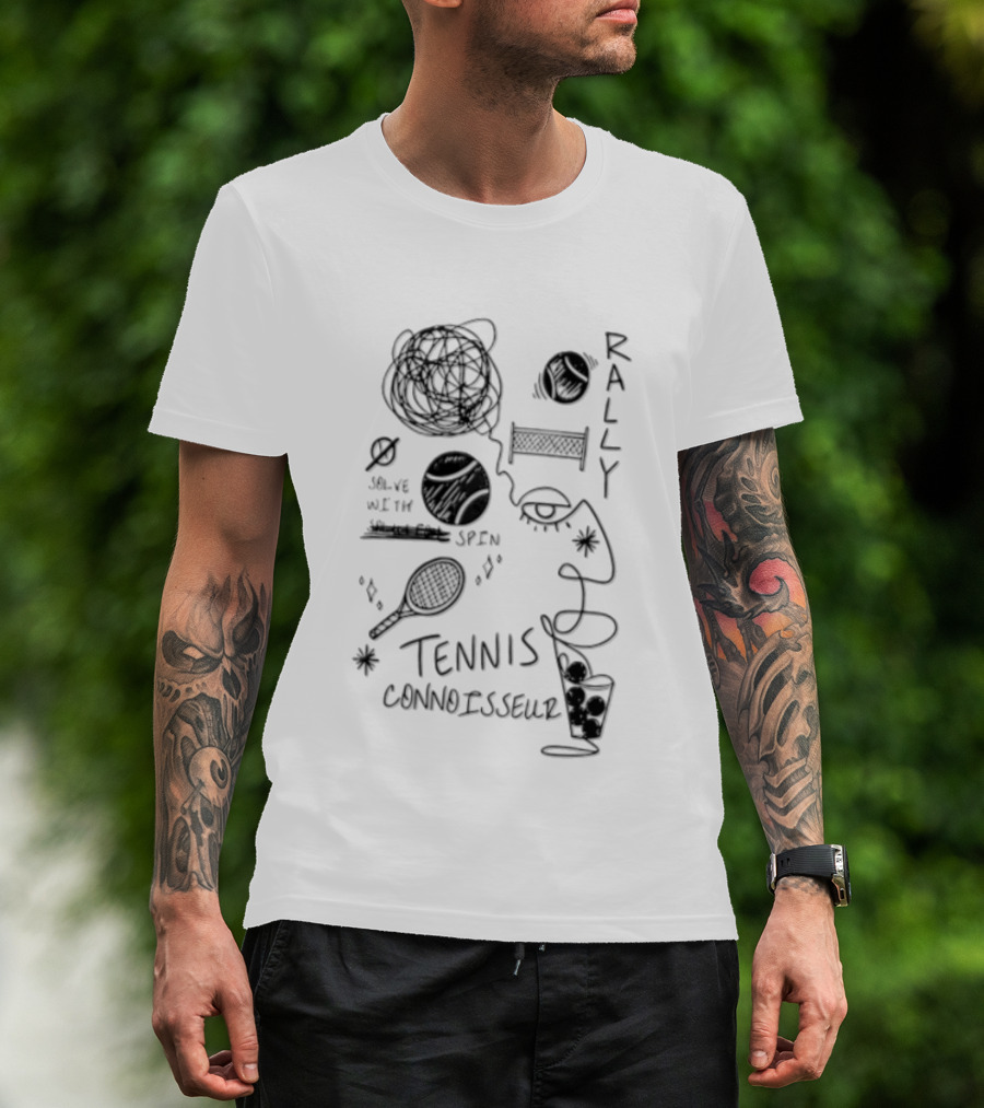 Rally Solve With Spin Tennis Connoisseur Racket Balls Net Face T-Shirt