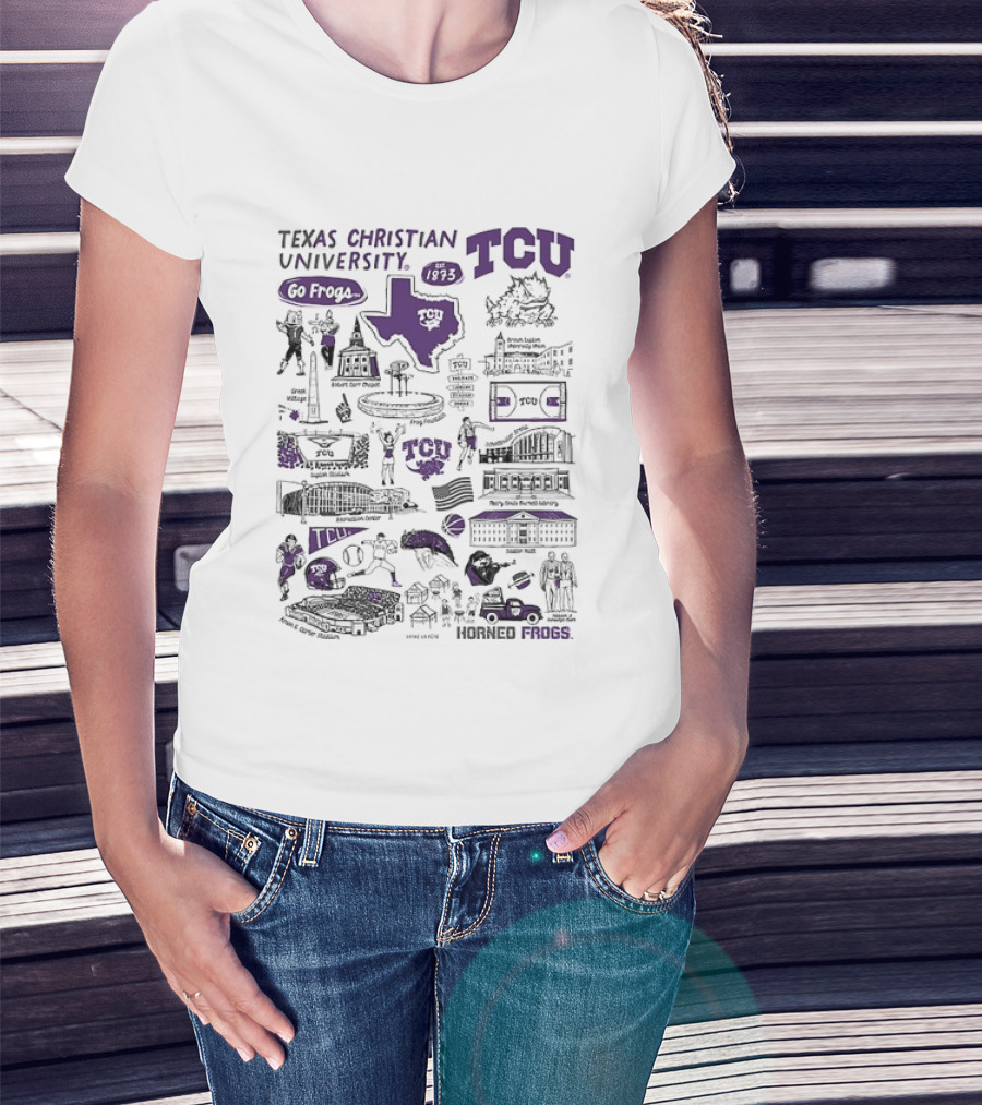 Texas Christian University TCU Horned Frogs Go Frogs Campus Landmarks And Traditions T-Shirt