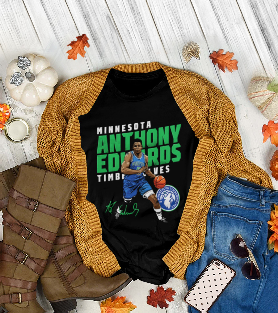 Anthony Edwards Minnesota Timberwolves NBA 5 Basketball Player Dribbling Ball T-Shirt