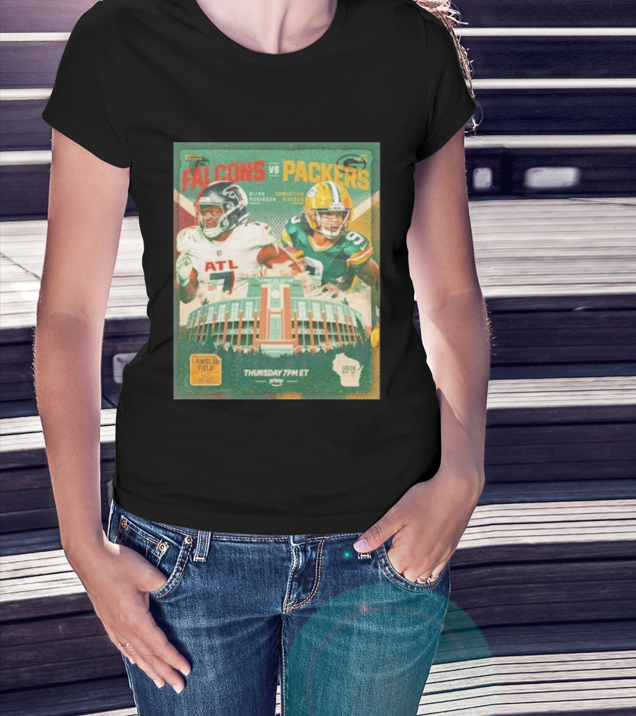Bijan Robinson Christian Watson Falcons Vs Packers Lambeau Field Thursday 7PM ET Prime 2026 T-Shirt
