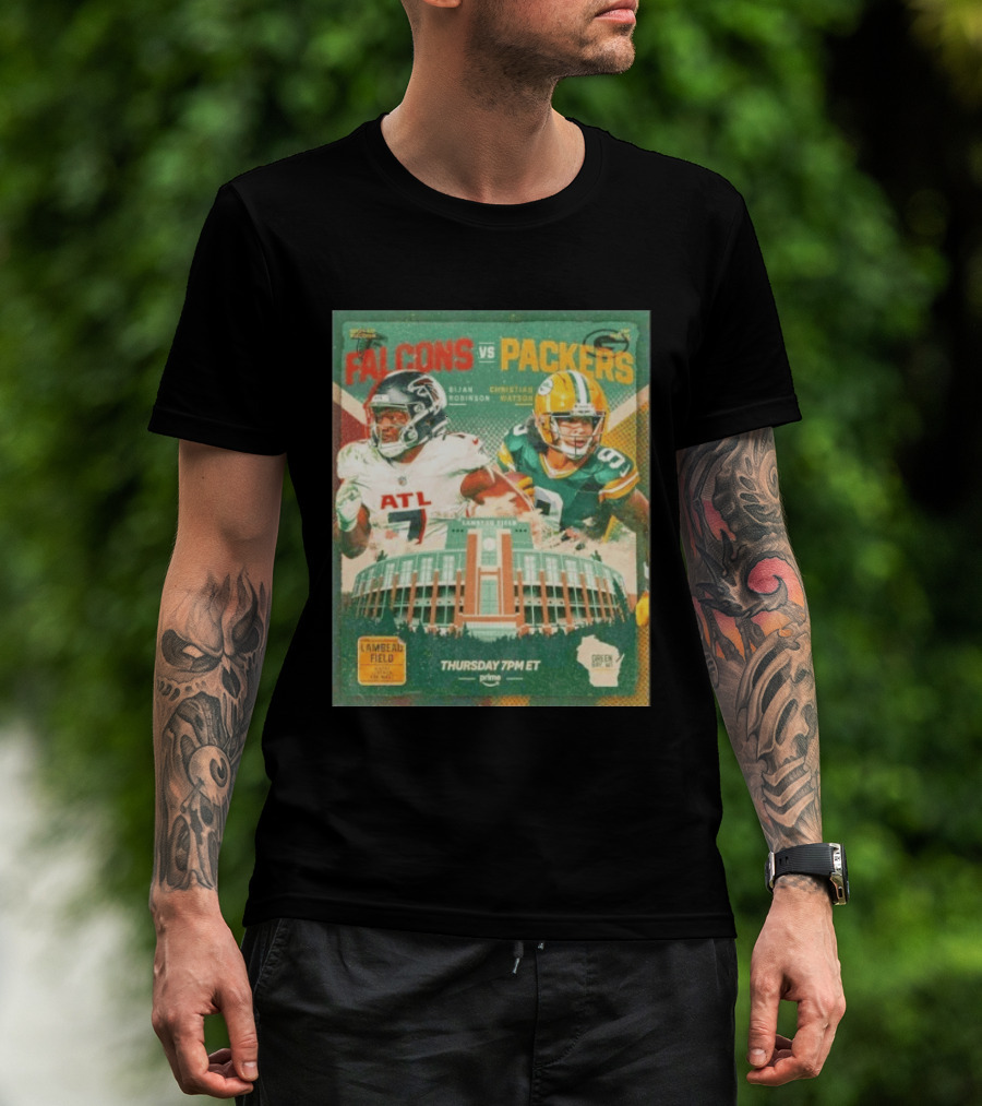 Bijan Robinson Christian Watson Falcons Vs Packers Lambeau Field Thursday 7PM ET Prime 2026 T-Shirt