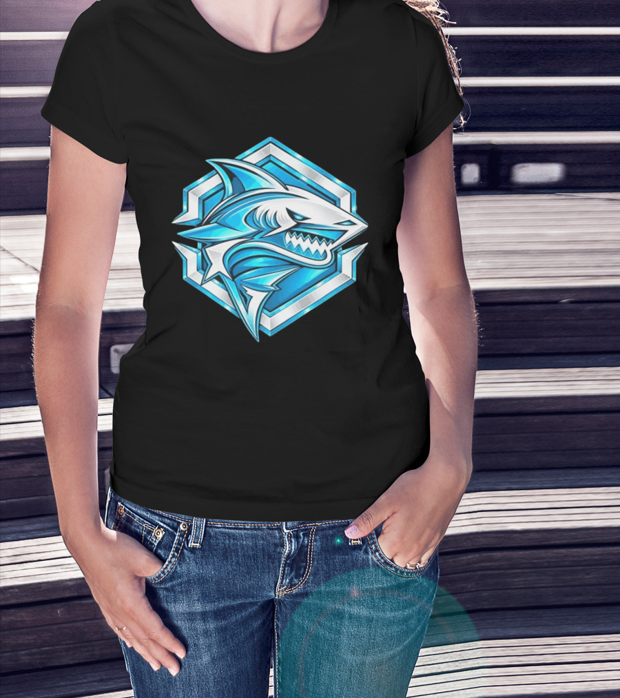 Blue Shark Hexagon Esports Gaming Shark T-Shirt