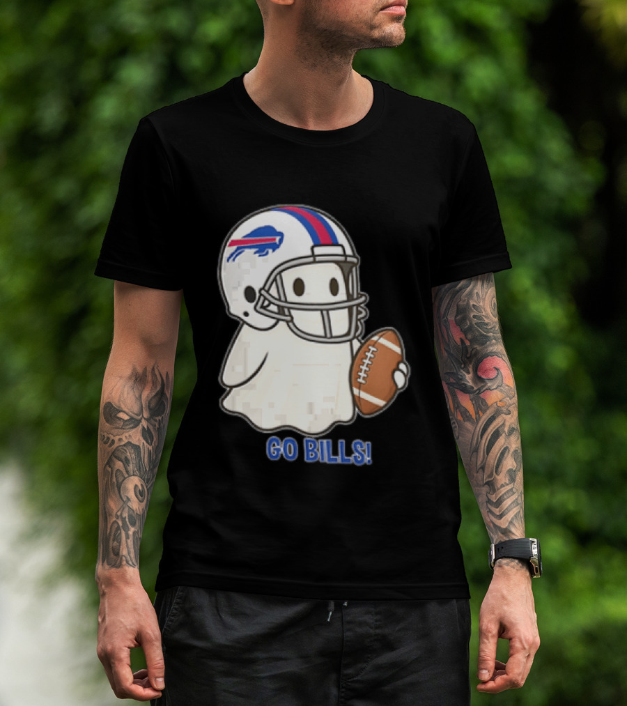 Buffalo Bills Ghost GO BILLS Football Helmet Holding Ball T-Shirt