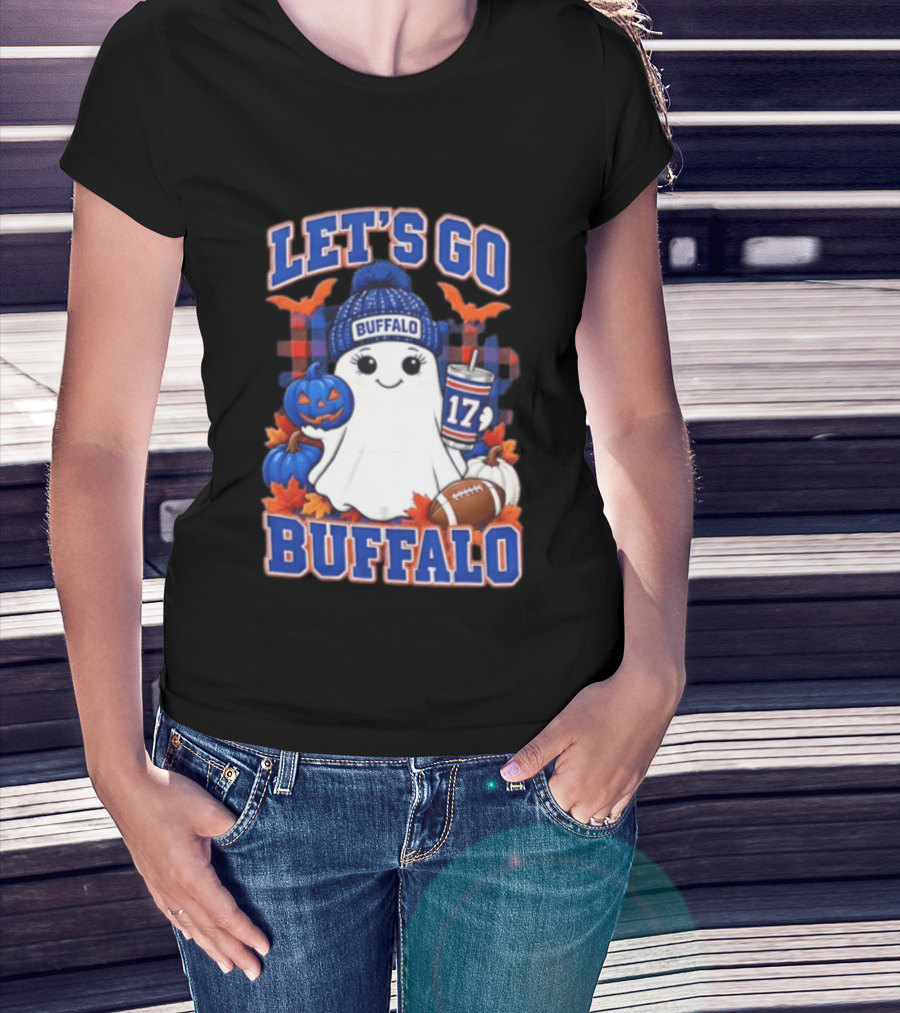 Let's Go Buffalo Ghost With Beanie Pumpkin And Football T-Shirt