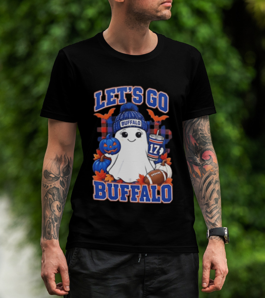 Let's Go Buffalo Ghost With Beanie Pumpkin And Football T-Shirt