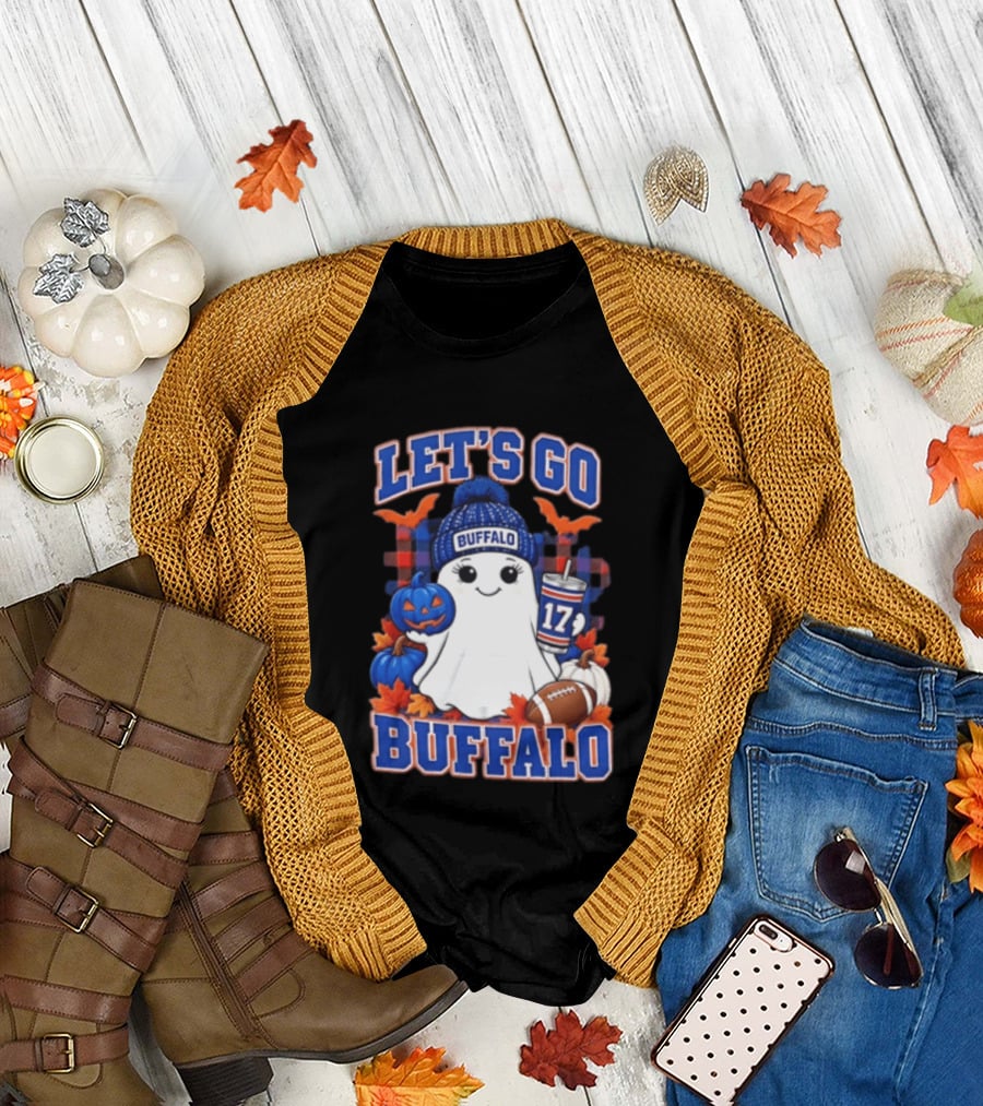 Let's Go Buffalo Ghost With Beanie Pumpkin And Football T-Shirt