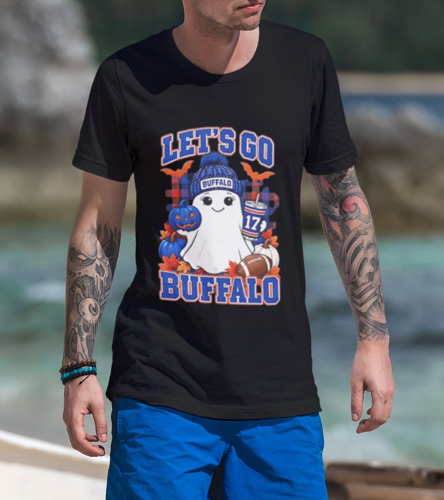 Let's Go Buffalo Ghost With Beanie Pumpkin And Football T-Shirt