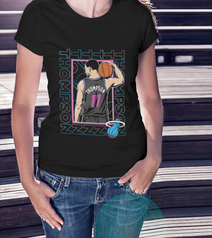Thompson 11 Miami Heat Basketball Player Holding Ball NBA T-Shirt