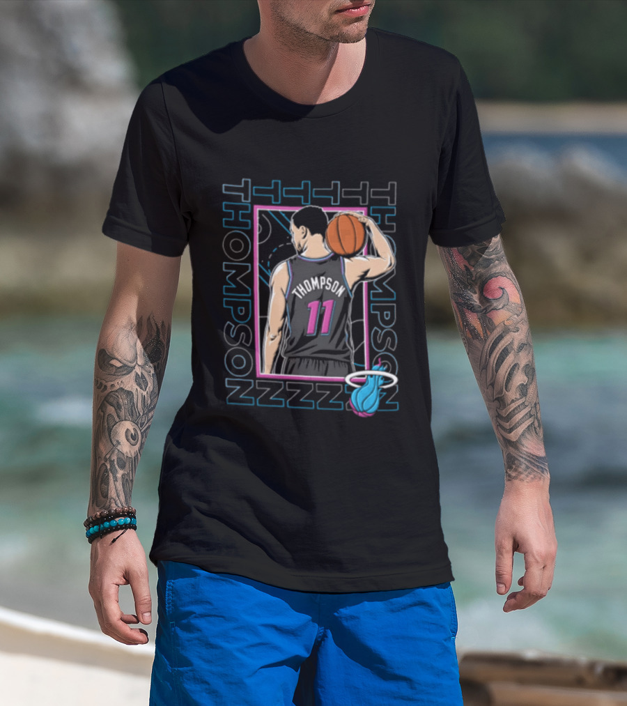 Thompson 11 Miami Heat Basketball Player Holding Ball NBA T-Shirt