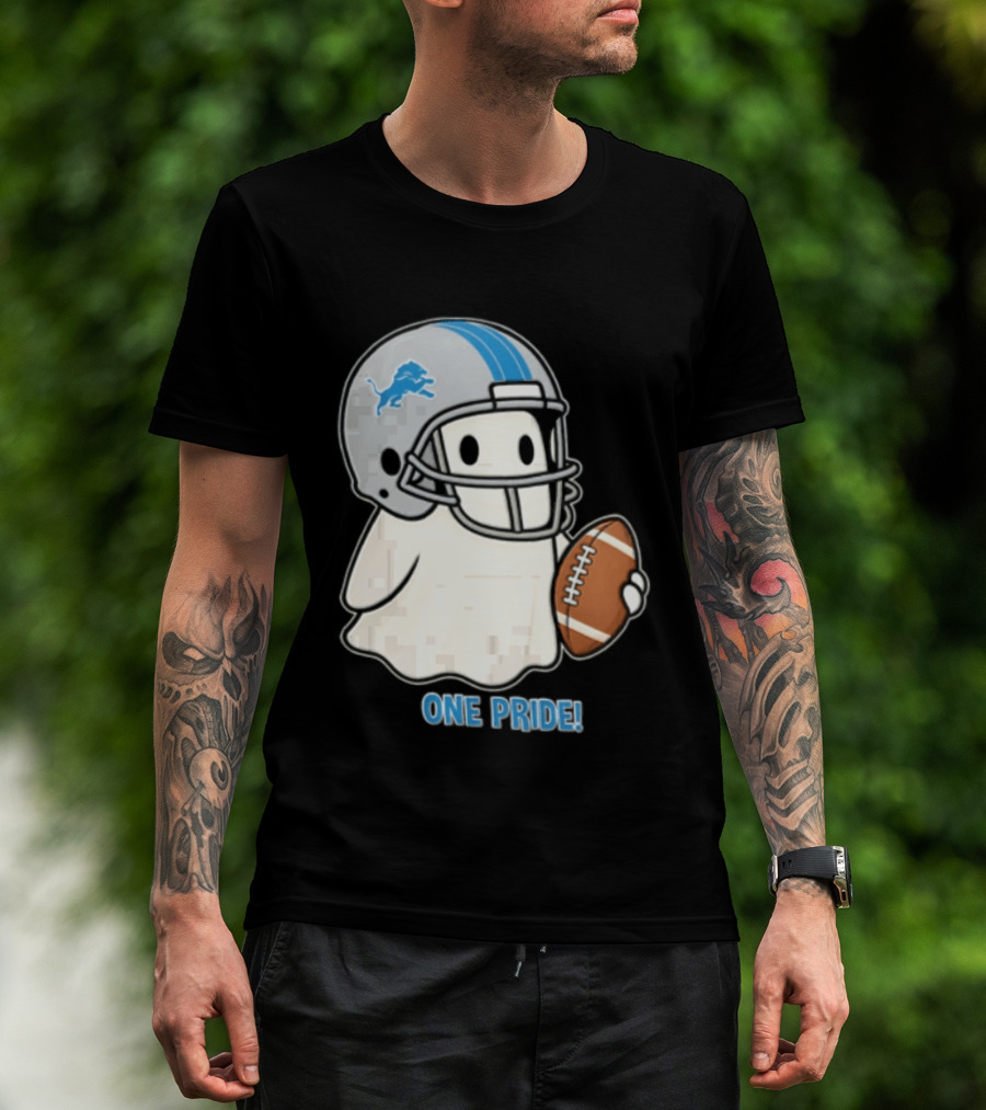 Detroit Lions Ghost One Pride Football Helmet And Ball T-Shirt