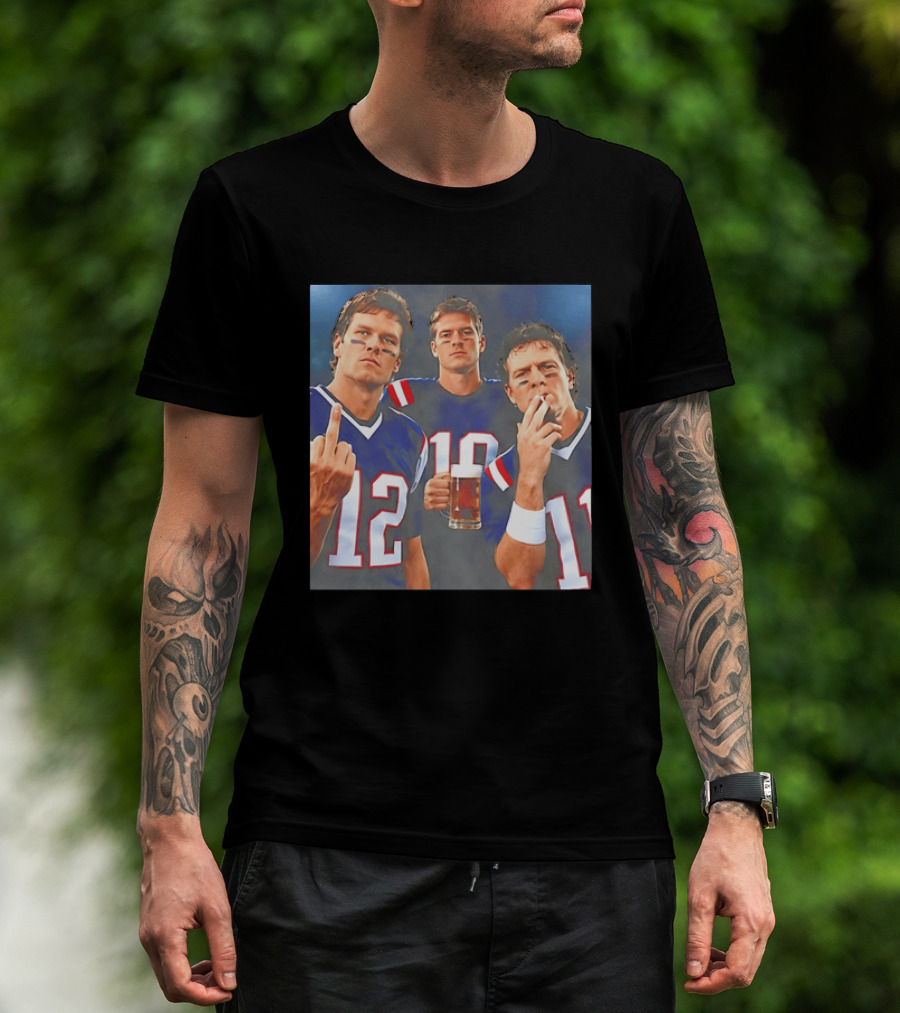 Tom Brady Drake Maye Drew Bledsoe New England Patriots Beer Middle Finger T-Shirt