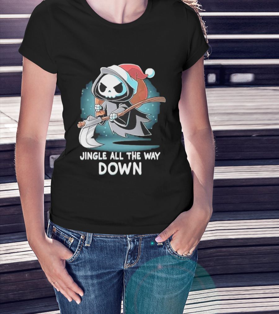 Jingle All The Way Down Grim Reaper Santa Hat T-Shirt