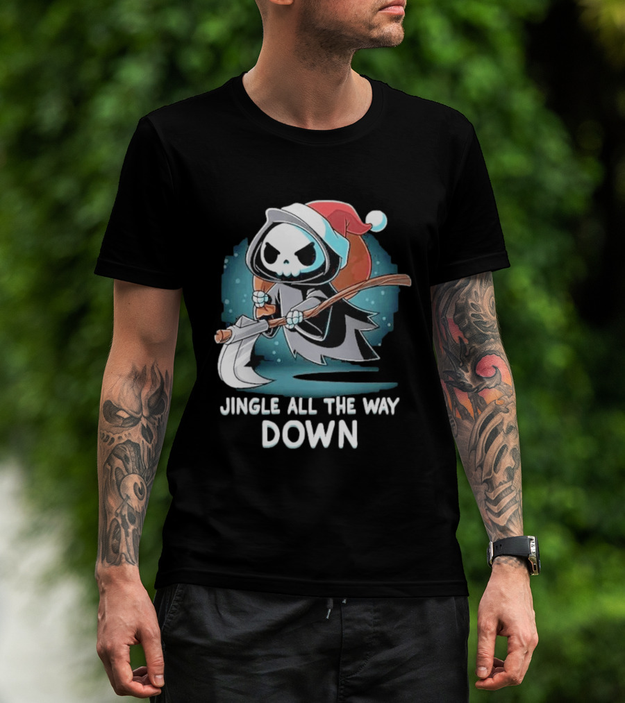 Jingle All The Way Down Grim Reaper Santa Hat T-Shirt
