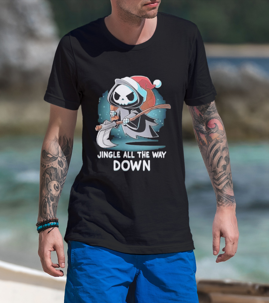 Jingle All The Way Down Grim Reaper Santa Hat T-Shirt