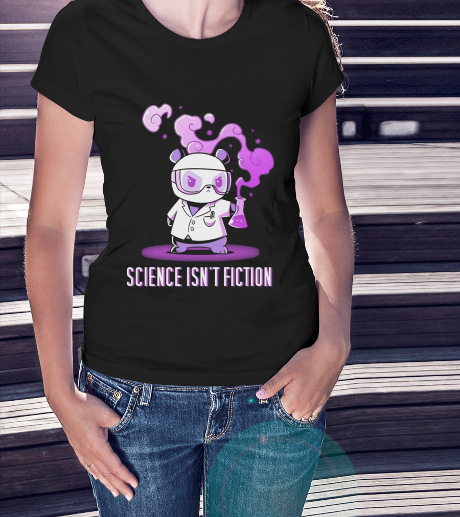 Science Isn't Fiction Panda Scientist With Beaker And Purple Smoke T-Shirt