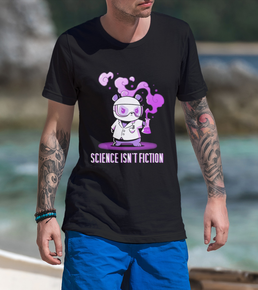 Science Isn't Fiction Panda Scientist With Beaker And Purple Smoke T-Shirt